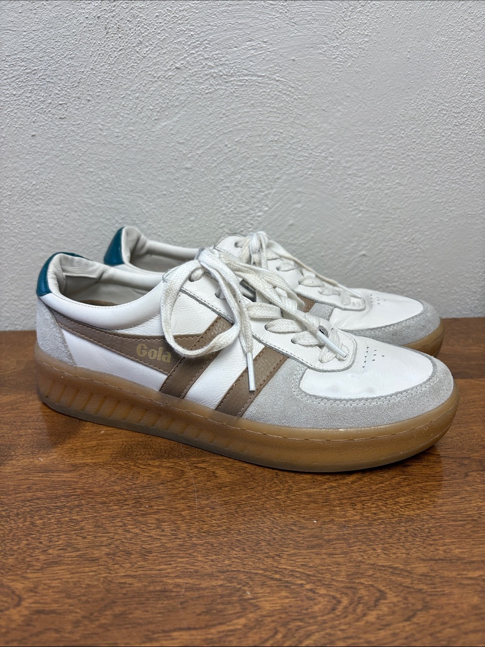 Gola Classics Women's Grandslam Elite Sneakers Caramel White Teal Size 8